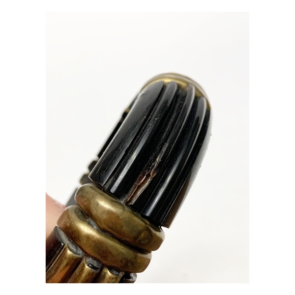 Vintage boho brass and acrylic? Unique Ribbed bangle bracelet SMALL - Picture 7 of 14